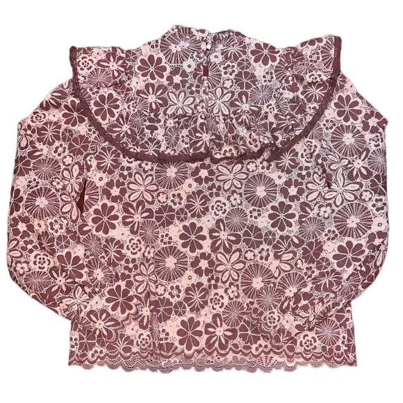 NWOT VICI Champagne & Strawberry Pink Change Is Beautiful Ruffle Lace Top Small - Picture 10 of 13